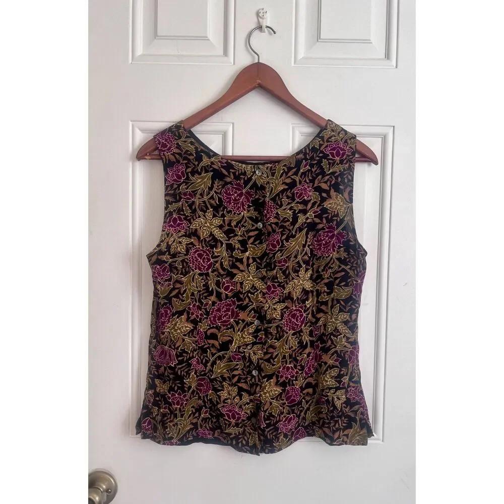 Vintage 90s purple & black floral tank w/ buttoned back size 12